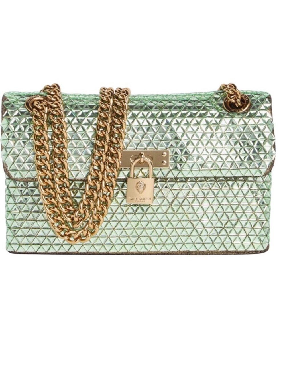 Kurt Geiger Metallic Mint Green Quilted Shoulder Bag with Gold Chain